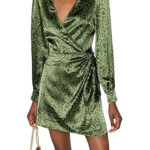 Reformation Green Animal Print Long Sleeve Dress